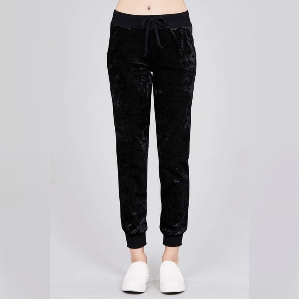 SALE | BLACK Crushed Velvet Jogger Pants - NWT - Multiple Sizes -S, M, L